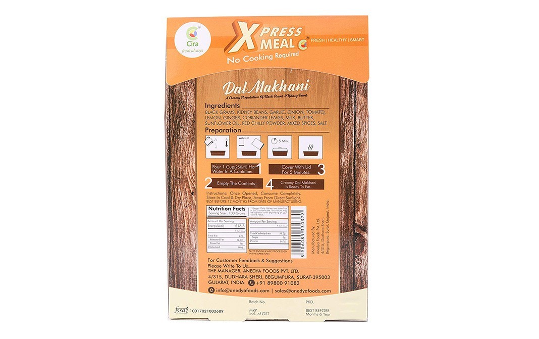 Cira Xpress Meal Dal Makhani Indian Curry   Box  150 grams
